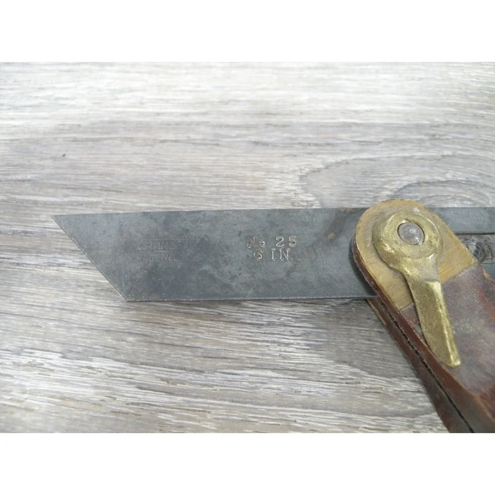Vintage Stanley No. 25 6 Inch Sliding T-Bevel Square Wood & Brass Handle Made in